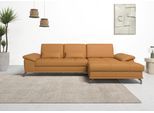 Ecksofa OTTO HOME "Costello L-Form, B: 301cm, Sitztiefen & Armteilverstellung, Federkern", gelb (curry), B:301cm H:89cm T:176cm, Luxus-Microfaser (90% Polyester, 10% Polyamid);Samtoptik (100% Polyester), Sofas, Ecksofa, 3 Nierenkissen, optional Schlaffunktion & Bettkasten