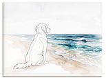 Wandbild OTTO HOME "Hund am Meer", blau (farbe bild(er): weiß), B:60cm H:45cm T:1,7cm, Holz, Leinwand, Bilder, Wandbild, als Poster oder Leinwandbild in versch. Größen