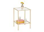 Beistelltisch , Goldfarben , Metall, Glas , quadratisch , Rundrohr , 39x55x39 cm , Wohnzimmer, Wohnzimmertische, Beistelltisch, Beistelltische Metall