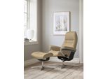 Fußhocker STRESSLESS "Sunrise", beige (sand paloma), B:57cm H:42cm T:40cm, Leder PALOMA: PALOMA ist ein durchgefärbtes Semianilin-Möbelleder mit natürlicher Narbung., Hocker, Fußhocker, mit Cross Base, Größe S, M & L, Holzakzent Schwarz