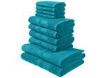Handtuch Set OTTO HOME "Vanessa, 10-tlg Handtuch-Set, weich, in Standard- und Premium-Qualität", blau (petrol), 10 tlg., Standard (420g/m²), Walkfrottee, Walkfrottee, Obermaterial: 100% Baumwolle, Handtuch-Sets, Handtuch Set, 100% Baumwolle, Duschtücher, Handtücher, Gästetücher, mit Bordüre, Topseller