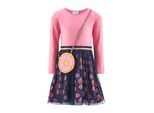 Jerseykleid HAPPY GIRLS, Mädchen, Gr. 146, N-Gr, rosa (candy), Jersey, Obermaterial: 95% Baumwolle, 5% Elasthan. Futter: 100% Polyester. Unterteil: 100% Polyester, bedruckt, kurz, Rundhals, Kleider Jerseykleid, Baumwollmischung