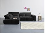 Ecksofa COTTA "Orion L-Form, B: 310 cm, moderne Steppung, bequeme Wellenunterfederung", schwarz, B:310cm H:70cm T:225cm, 100% Polyester, Sofas, Ecksofa, Kopfteilverstellung & 5 Nierenkissen