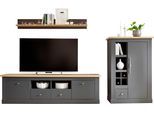 Wohnwand OTTO HOME "Westminster, Anbauwand im Landhausstil, Komplettset, Wohnzimmer-Set", grau (dunkelgrau, wotan eiche), B:280cm, Kastenmöbel-Sets, Wohnwand, Set besteht aus t 1 Lowboard, 1 Kommode, 1 Wandregal
