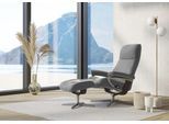 Relaxsessel STRESSLESS "View", grau (wild dove batick), B:78cm H:108cm T:78cm, Leder BATICK: BATICK ist ein leicht korrigiertes, durchgefärbtes und genarbtes Möbelleder, bei dem die meisten Unebenheiten und Spuren in der Regel entfernt wurden., Sessel, Relaxsessel, mit Hocker, mit Cross Base, Größe S, M & L, Holzakzent Wenge