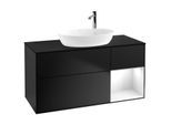 Villeroy und Boch Finion Waschtischunterschrank F952GFPD 120cm, Abdeckplatte black matt, Regale Glossy white lacquer, Black matt lacquer
