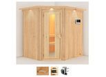 Sauna KARIBU "Laila", beige (naturbelassen), Saunaofen, externe Steuerung, 3,6 kW, Saunen, Sauna, Ofen 3,6 kW externe Strg.easy