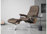Relaxsessel STRESSLESS "Consul", braun (mole batick), B:91cm H:102cm T:79cm, Leder BATICK: BATICK ist ein leicht korrigiertes, durchgefärbtes und genarbtes Möbelleder, bei dem die meisten Unebenheiten und Spuren in der Regel entfernt wurden., Sessel, Relaxsessel, mit Cross Base, Größe S, M & L, Holzakzent Eiche, in 2 Bezugsqualitäten lieferbar