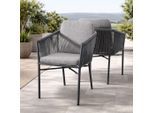 Gartensessel DESTINY "LUCCA", grau, B:55cm H:77cm T:62cm, Bezug: 100% Polyester, Sessel, Gartensessel, Aluminium, Rope, inkl. Auflagen, stapelbar