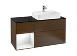 Villeroy und Boch Finion Waschtischunterschrank G392GFGN 120cm, Abdeckplatte black matt, Emotion, Regal links Glossy white lacquer, Walnut veneer