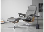 Relaxsessel STRESSLESS "Consul", grau (wild dove batick), B:91cm H:102cm T:79cm, Leder BATICK: BATICK ist ein leicht korrigiertes, durchgefärbtes und genarbtes Möbelleder, bei dem die meisten Unebenheiten und Spuren in der Regel entfernt wurden., Sessel, Relaxsessel, mit Cross Base, Größe S, M & L, Holzakzent Eiche, in 2 Bezugsqualitäten lieferbar