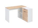 Carryhome Eckschreibtisch, Weiß, Eiche Artisan, Holzwerkstoff, 1 Schublade(n) Schubladen, rechteckig, Wange, 104.8x74x120 cm, Stauraum, seitenverkehrt montierbar, Arbeitszimmer, Schreibtische, Eckschreibtische
