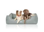Knuffelwuff Orthopädisches Hundebett Luisa aus Velours mit feinem Handwebcharakter Sunshine Edition petrol XXL