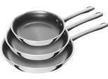 Pfannen-Set HENCKELS BY ZWILLING "Valley", silber (silberfarben), Ø:28cm, Pfannen, Pfannen-Set, Keramikbeschichtung, Soft-Touch-Griffe, fettarmes Braten, Edelstahl