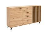 Mid.you Sideboard Oslo, Schwarz, Eiche, Metall, Holzwerkstoff, 2 Fächer, 4 Schublade(n) Schubladen, 154x86x40 cm, Bsci, Wohnzimmer, Kommoden & Sideboards, Sideboards
