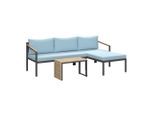 Ambia Garden Loungegarnitur, Anthrazit, Hellblau, Holz, Metall, Textil, 3-teilig, Akazie, massiv, Füllung: Polyester,Polyurethan (Pur), L-Form, 219x142 cm, Loungemöbel, Gartenlounge-Sets