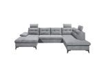 Carryhome Wohnlandschaft, Grau, Kunststoff, 6-Sitzer, U-Form, 324x218 cm, Liegefunktion, seitenverkehrt erhältlich, Schlafen auf Sitzhöhe, Rücken echt, Wohnzimmer, Sofas & Couches, Wohnlandschaften, Wohnlandschaft U-Form