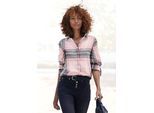 Hemdbluse BUFFALO, Damen, Gr. 38, rosa (rosa, schwarz kariert), Flanell, Obermaterial: 100% Baumwolle, kariert, figurumspielend hüftlang, ohne Ausschnitt, mit Riegel 1-Knopf-Manschette, Blusen Hemdbluse, aus weichem Flanell mit Blusenkragen, Flanellhemd, Karobluse, Topseller