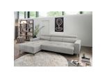 P & B , Grau , Textil , Uni , Ottomane links, L-Form , 276x188 cm , Rücken echt, USB-Anschluss, USB-C-Anschluss ,