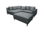 Mid.you , Dunkelgrau , Textil , Birke , Füllung: Schaumstoffflocken,Schaumstoffflocken , Ottomane links, L-Form , 247x174 cm , Made in EU , Rücken echt, Armteil rechts ,