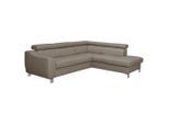 Livetastic , Taupe , Textil, Leder , Echtleder , Rindleder , Ottomane rechts, L-Form , 245x208 cm , Made in EU , Bettkasten erhältlich, Lederauswahl, Bettfunktion erhältlich, Rücken echt ,