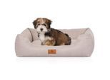 Knuffelwuff Hundebett Emma aus Velours mit feinem Handwebcharakter in Pastellfarben beige M-L