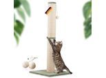 Rohrschneider ® Kratzbaum XL, extra dicke Kratzsäule Ø 12 cm, mit Spielzeug, Bodenplatte mit Cordbezug hellgrün 45 cm, 45 cm, 1,07 m