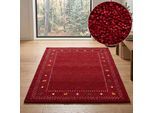 Wollteppich THEKO "Gabbeh Bordüre, Handgefertigt, Teppich, Tiermotiv, reine Wolle", rot, B:200cm H:14mm L:290cm, Wolle, Teppiche, Wollteppich, Wohnzimmer, Schlafzimmer, Esszimmer