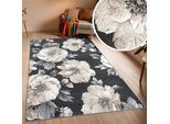 Teppich OTTO HOME "Florent, Blumen Design, Vintage", braun (dunkelgrau), B:80cm H:9mm L:150cm, Kunstfaser, Teppiche, Teppich, Floral, detailreiche Blüten, Botanical, elegant, Wohnzimmer