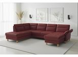 Wohnlandschaft SIT & MORE "Pamela U-Form, B: 292 cm, optional Schlaffunktion & Bettkasten, Leder", rot (merlot), B:292cm H:90cm T:212cm, Sofas, Wohnlandschaft, wahlweise mit Armteilverstellung, Sofa mit Federkern, Sitzhöhe: 48 cm