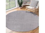 Teppich THE CARPET "kuschelig & Super Soft, Anti-Rutsch Unterseite", grau, H:16mm Ø:120cm, Polyester, Teppiche, Teppich, Waschbar bis 30 Grad, Felloptik, Wohnzimmer Teppich, Kundenliebling