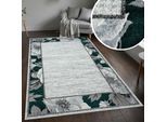 Teppich OTTO HOME "Florent mit Rahmen, Blumen Design", grau (grün), B:200cm H:9mm L:300cm, Kunstfaser, Teppiche, Teppich, Floral, detailreiche Blüten, meliert, elegant, Wohnzimmer