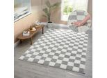 Hochflor-Teppich OTTO HOME "Kiiki, Karo-Muster" Gr. 2, grau, B:80cm H:30mm L:150cm, Kunstfaser, Teppiche, Hochflor-Teppich, Kariert, auffälliges Schachbrettmuster, Wohnzimmer, Schlafzimmer