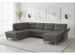 Wohnlandschaft SIT & MORE "Pamela U-Form, B: 292 cm, optional Schlaffunktion & Bettkasten, Leder", grau (mocca), B:292cm H:90cm T:212cm, Sofas, Wohnlandschaft, wahlweise mit Armteilverstellung, Sofa mit Federkern, Sitzhöhe: 48 cm