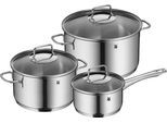 Topf-Set WMF "Astoria, Kochtopf Set Induktion mit Glasdeckel, breiter Schüttrand", grau (edelstahl), B:29cm H:17cm L:54cm, Töpfe, Topf-Set, hochglanzpoliert, für alle Herdarten geeignet, hochwertige Qualität