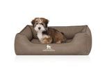 Knuffelwuff Orthopädisches Hundebett Columbia aus laser-gestepptem Kunstleder stone clay M-L