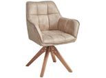 Livetastic Armlehnstuhl, Beige, Eiche, Holz, Textil, Eiche, massiv, Drehkreuz, 61x85x63 cm, Sitzfläche 360° drehbar, inklusive Armlehnen, Esszimmer, Stühle, Esszimmerstühle, Armlehnenstühle
