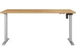Schreibtisch GERMANIA "Boras, elektrisch höhenverstellbar", navarra, eiche, nachbildung, silber, silber, navarra, eiche, nachbildung, B:180cm H:120cm T:80cm, Tische, Schreibtisch, Breite 120/140/160/180 cm, Metallgestell, elektrisch höhenverstellbar