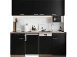 Küche RESPEKTA "Oliver", schwarz (küche: schwarz, front: schwarz, korpus: eiche york nachbildung, arbeitsplatte: eiche york nachbildung), B:195cm H:200cm T:60cm, Komplettküchen-Sets, Küche, Breite 195 cm, wechselseitig aufbaubar