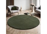 Teppich THE CARPET "kuschelig & Super Soft, Anti-Rutsch Unterseite", grün (dunkelgrün), H:16mm Ø:160cm, Polyester, Teppiche, Teppich, Waschbar bis 30 Grad, Felloptik, Wohnzimmer Teppich, Kundenliebling