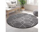 Teppich SANAT "Trellis, auch als Läufer und Rund", grau, H:10mm Ø:120cm, Kunstfaser, Teppiche, Teppich, Kurzflor, skandi, boho, große Farbauswahl, alle Räume