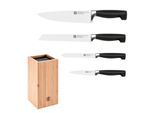 Messerblock ZWILLING "**** VIER STERNE, inkl. 4 Messer", braun, L:12cm, Messerblöcke, Messerblock, mit flexiblen Kunststoff-Borsten, Bambus
