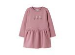 Minikleid NAME IT "NMFNIBO LS SWEAT DRESS BRU", Mädchen, Gr. 122, N-Gr, rosa (lilas), Obermaterial: 60% Baumwolle, 40% Polyester, bedruckt, regular fit kurz, Rundhals, Kleider Minikleid, Baumwollmischung, regular fit