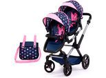 Puppen-Zwillingsbuggy BAYER "Xeo Twin", blau (blau, pink mit fee), Puppenwagen, KinderB:35cm H:76,5cm T:80cm, Kunststoff, Metall, Stoff, Puppen-Zwillingsbuggy, mit Wickeltasche, B:35cm H:76,5cm T:80cm