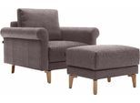 Sessel "CR.450, Designsessel, Loungesessel", lila (purpurviolett, steingrau 044, 69), B:88cm H:85cm T:95cm, NaturLEDER OSKAR (echtes Rindsleder);Chenille COCO (72% Polyester 15% Baumwolle 13% Polyacryl), CREATION BY ROLF BENZ, Sessel, Sessel, modern Landhaus, mit tollem Sitzkomfort, Breite 88 cm, Fuß Nussbaum