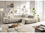 Ecksofa HOME AFFAIRE "Ancona, Ecksofa, incl. Kopfteilverstellung, Breite 319 cm, L-Form", beige (sand), B:319cm H:70cm T:215cm, Struktur (85% Polyester, 15% Viskose);Luxus-Microfaser weich (98% Polyester, 2% Nylon);Velours (100% Polyester), Sofas, Ecksofa, wahlweise motorische Sitztiefenverstellung, auch in Cord + Easy Care