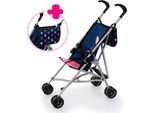 Puppenbuggy BAYER, blau (fee blau, rosa), Puppenwagen, KinderB:27cm H:56cm T:47cm, Kunststoff, Metall, Polyester, Puppenbuggy, mit Tasche, B:27cm H:56cm T:47cm