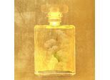 Gemälde QUEENCE "Aluminium Bild Goldeffekt Parfumflakon Ginkgo", gold (farbe bild(er): gold,weiß,he), B:40cm H:40cm T:0,4cm, Alu Dibond, Bilder, Gemälde, Alu Dibond mit gebürsteter Struktur für einen edlen Metall Effekt
