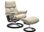 Hocker STRESSLESS "Ruby", beige (cream batick), B:53cm H:41cm T:39cm, Leder BATICK: durchgefärbtes und genarbtes Möbelleder;Leder PALOMA: durchgefärbtes Semianilin-Möbelleder, Hocker, Hocker, mit Signature Base, Gestell Eiche, Wenge, Braun & Schwarz