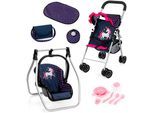 Puppenbuggy BAYER "Set mit Tasche", bunt (blau, pink), Puppenwagen, KinderB:43cm H:52cm T:26,5cm, Kunststoff, Metall, Stoff, Puppenbuggy, B:43cm H:52cm T:26,5cm